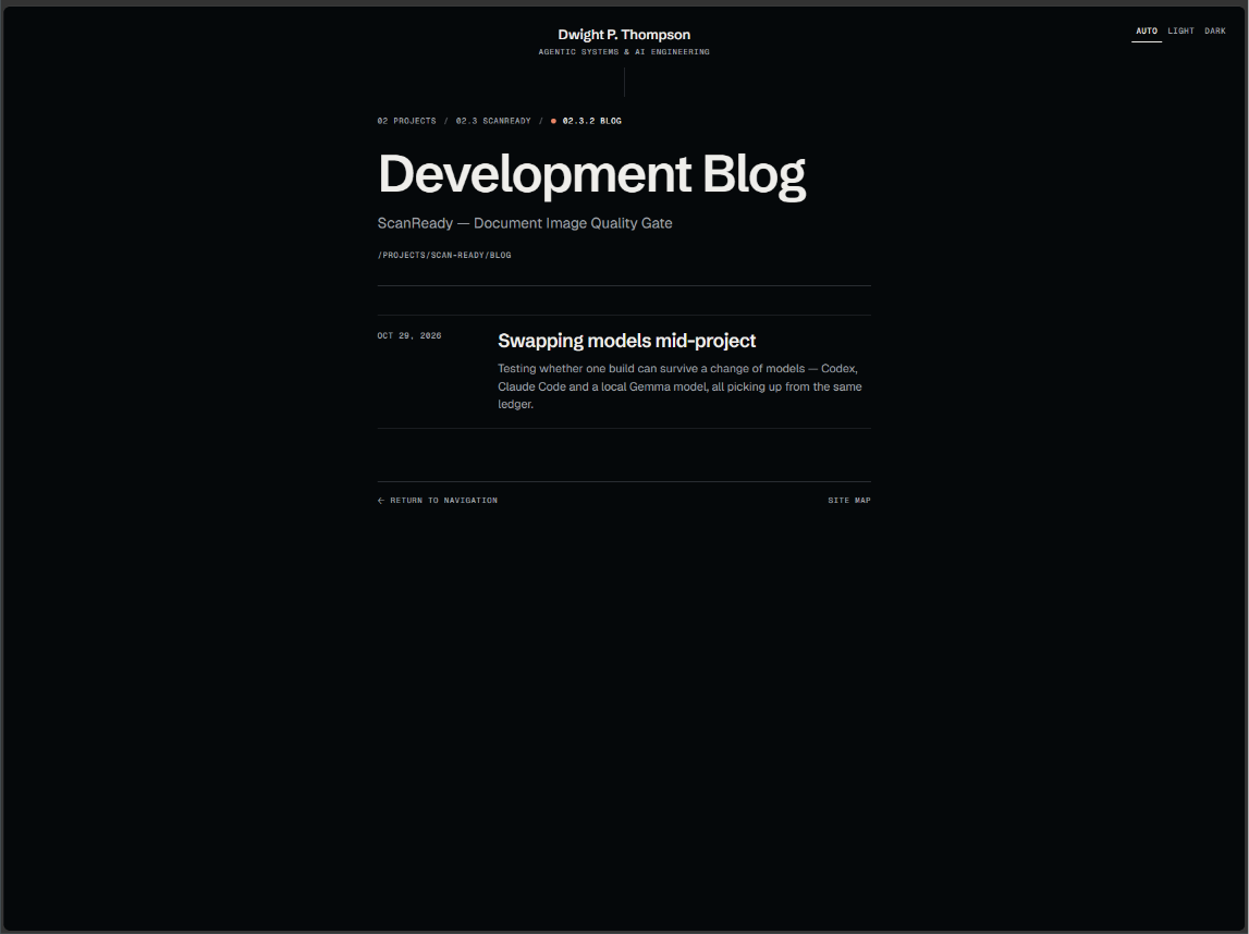 A project’s development blog page, listing its posts by date