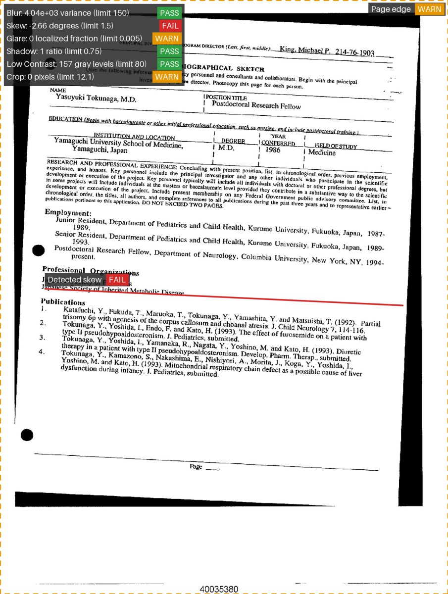 Evidence overlay for the correctable demo scan, verdict READY AFTER CORRECTION